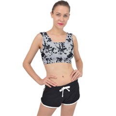 Fabric Texture Painted White Soft V-back Sports Bra