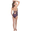 Purple Black Red Fabric Textile Halter Front Plunge Swimsuit View2