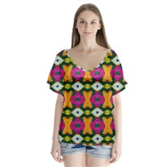 Artwork By Patrick-colorful-2-3 V-neck Flutter Sleeve Top by ArtworkByPatrick