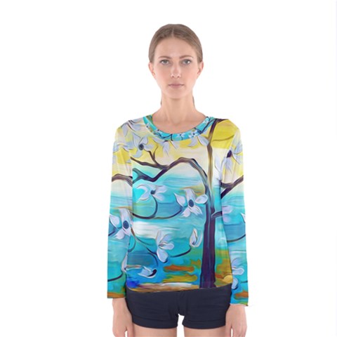 Oil Painting Tree Flower Women s Long Sleeve Tee by Sapixe