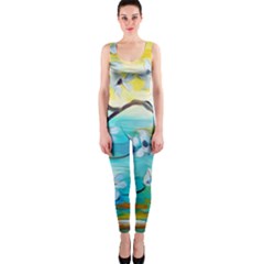 Oil Painting Tree Flower One Piece Catsuit by Sapixe