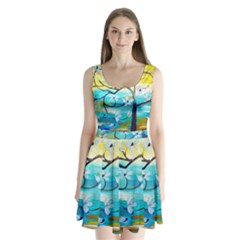 Oil Painting Tree Flower Split Back Mini Dress  by Sapixe