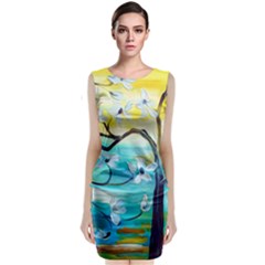 Oil Painting Tree Flower Sleeveless Velvet Midi Dress by Sapixe