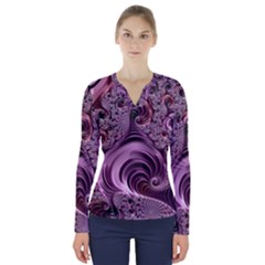 Abstract Art Fractal Art Fractal V-neck Long Sleeve Top by Sapixe