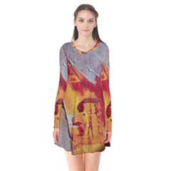 Painting Macro Color Oil Paint Long Sleeve V-neck Flare Dress by Sapixe