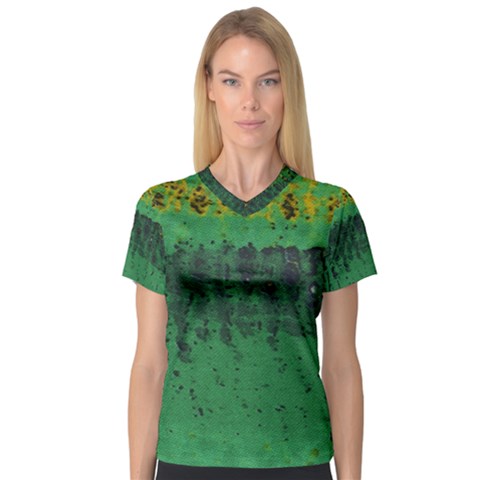 Green Fabric Textile Macro Detail V-neck Sport Mesh Tee by Sapixe