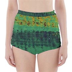 Green Fabric Textile Macro Detail High-waisted Bikini Bottoms by Sapixe