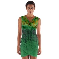 Green Fabric Textile Macro Detail Wrap Front Bodycon Dress by Sapixe