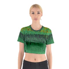 Green Fabric Textile Macro Detail Cotton Crop Top by Sapixe