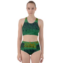 Green Fabric Textile Macro Detail Racer Back Bikini Set by Sapixe