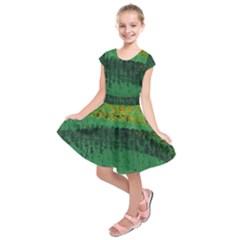 Green Fabric Textile Macro Detail Kids  Short Sleeve Dress by Sapixe