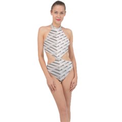 Backround Pattern Texture Dimension Halter Side Cut Swimsuit