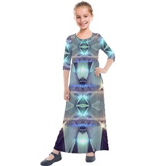 Abstract Glow Kaleidoscopic Light Kids  Quarter Sleeve Maxi Dress