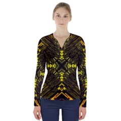 Abstract Glow Kaleidoscopic Light V-neck Long Sleeve Top by Sapixe