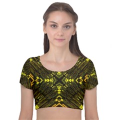 Abstract Glow Kaleidoscopic Light Velvet Short Sleeve Crop Top 