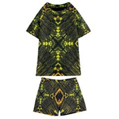 Abstract Glow Kaleidoscopic Light Kids  Swim Tee And Shorts Set