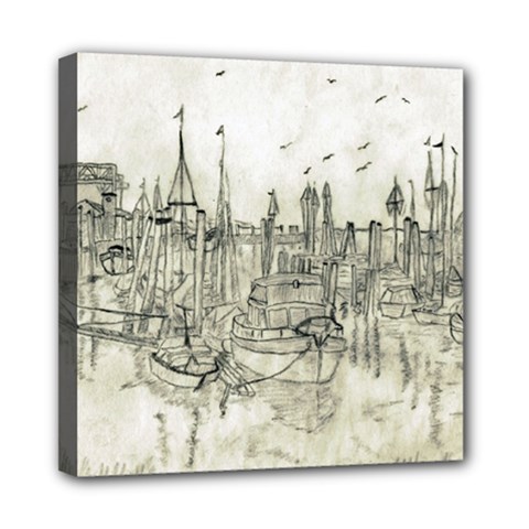 Pencil Drawing Drawing Port Mini Canvas 8  X 8  by Sapixe