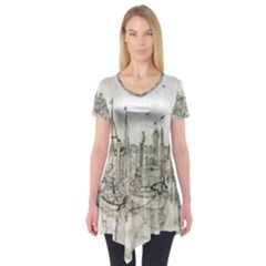 Pencil Drawing Drawing Port Short Sleeve Tunic  by Sapixe