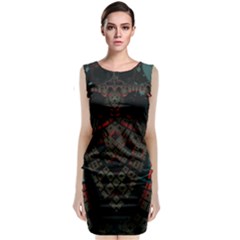 Fractal 3d Dark Red Abstract Sleeveless Velvet Midi Dress by Sapixe