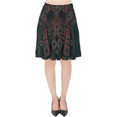 Fractal 3d Dark Red Abstract Velvet High Waist Skirt by Sapixe