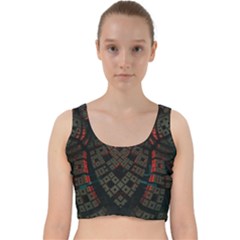 Fractal 3d Dark Red Abstract Velvet Racer Back Crop Top