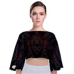 Fractal 3d Dark Red Abstract Tie Back Butterfly Sleeve Chiffon Top by Sapixe