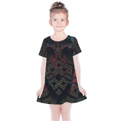 Fractal 3d Dark Red Abstract Kids  Simple Cotton Dress