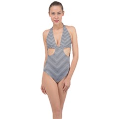 White Fabric Pattern Textile Halter Front Plunge Swimsuit by Sapixe