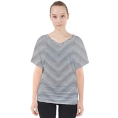 White Fabric Pattern Textile V-neck Dolman Drape Top by Sapixe