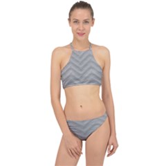 White Fabric Pattern Textile Racer Front Bikini Set by Sapixe