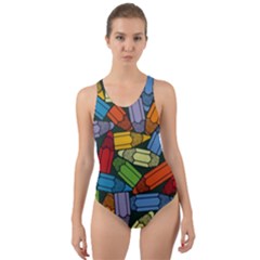 Colored Pencils Pens Paint Color Cut-out Back One Piece Swimsuit by Sapixe