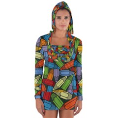 Colored Pencils Pens Paint Color Long Sleeve Hooded T-shirt by Sapixe