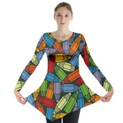 Colored Pencils Pens Paint Color Long Sleeve Tunic  by Sapixe