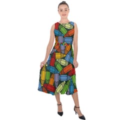 Colored Pencils Pens Paint Color Midi Tie-back Chiffon Dress