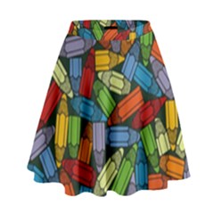 Colored Pencils Pens Paint Color High Waist Skirt by Sapixe