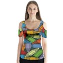 Colored Pencils Pens Paint Color Butterfly Sleeve Cutout Tee  View1