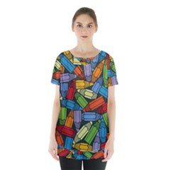 Colored Pencils Pens Paint Color Skirt Hem Sports Top by Sapixe