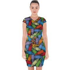 Colored Pencils Pens Paint Color Capsleeve Drawstring Dress  by Sapixe