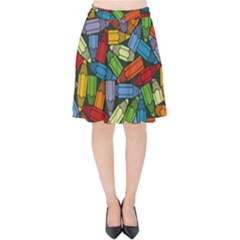 Colored Pencils Pens Paint Color Velvet High Waist Skirt by Sapixe