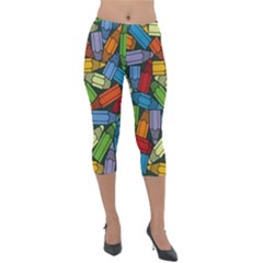 Colored Pencils Pens Paint Color Lightweight Velour Capri Leggings  by Sapixe