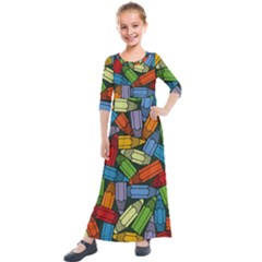 Colored Pencils Pens Paint Color Kids  Quarter Sleeve Maxi Dress by Sapixe