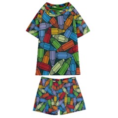 Colored Pencils Pens Paint Color Kids  Swim Tee And Shorts Set