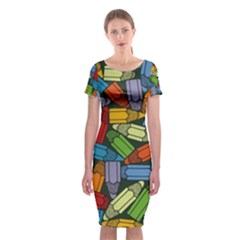 Colored Pencils Pens Paint Color Classic Short Sleeve Midi Dress