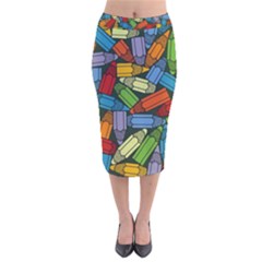 Colored Pencils Pens Paint Color Velvet Midi Pencil Skirt by Sapixe