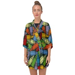 Colored Pencils Pens Paint Color Half Sleeve Chiffon Kimono by Sapixe