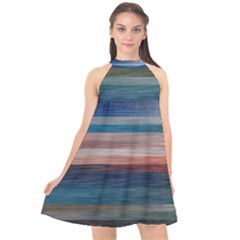 Background Horizontal Lines Halter Neckline Chiffon Dress  by Sapixe