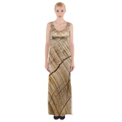 Abstract Brown Tree Timber Pattern Maxi Thigh Split Dress