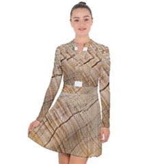 Abstract Brown Tree Timber Pattern Long Sleeve Panel Dress