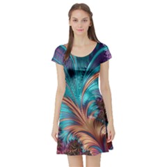 Feather Fractal Artistic Design Short Sleeve Skater Dress by Sapixe