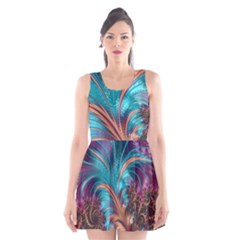 Feather Fractal Artistic Design Scoop Neck Skater Dress by Sapixe